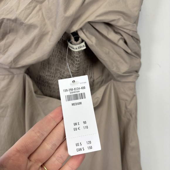 Abercrombie Fitch Tan Twist Front Smocked Back Maxi Dress Women's Medium - Picture 10 of 15